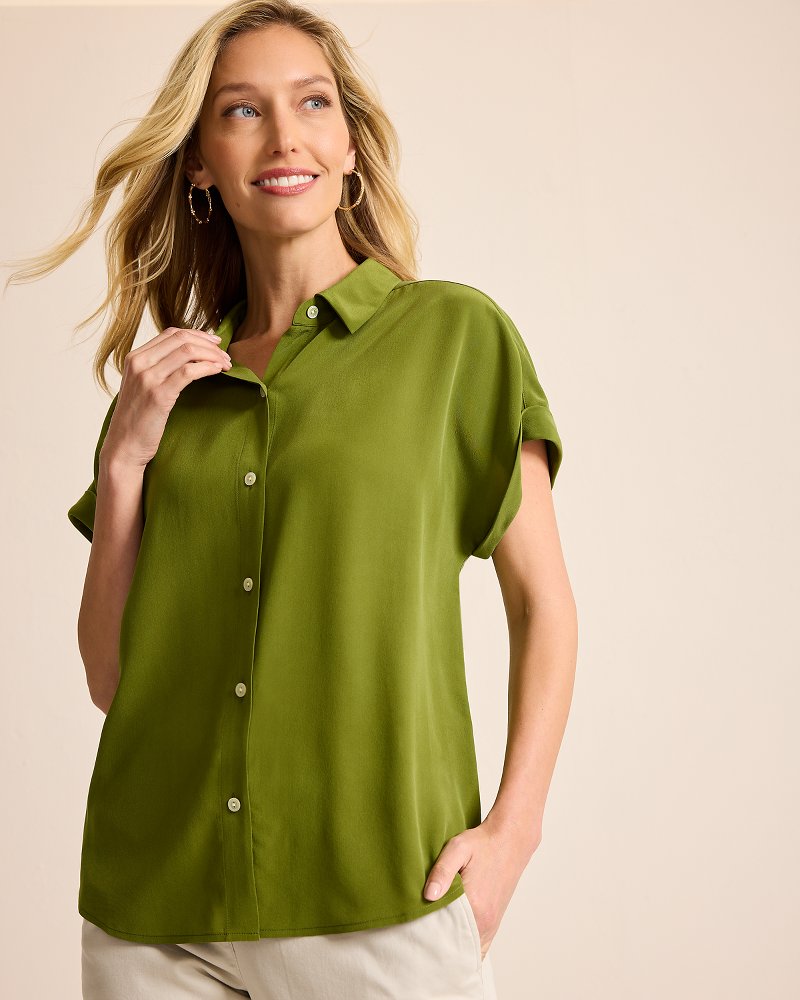 Tommy Bahama | Silk Dolman Camp Shirt / Olive Tree