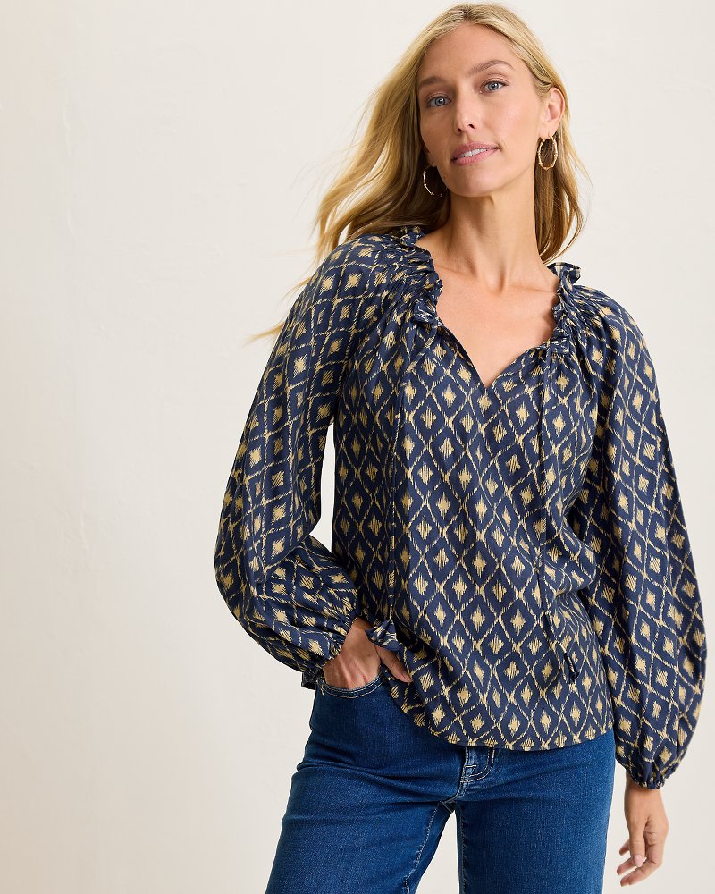 Tommy Bahama | Diamond Cay Smocked Peasant Top / Coastline