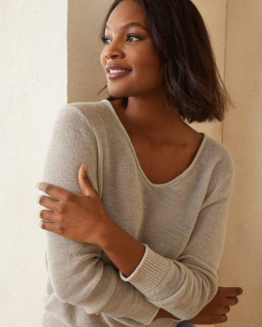 Tommy Bahama | Cedar Linen Long-Sleeve V-Neck Sweater / Natural