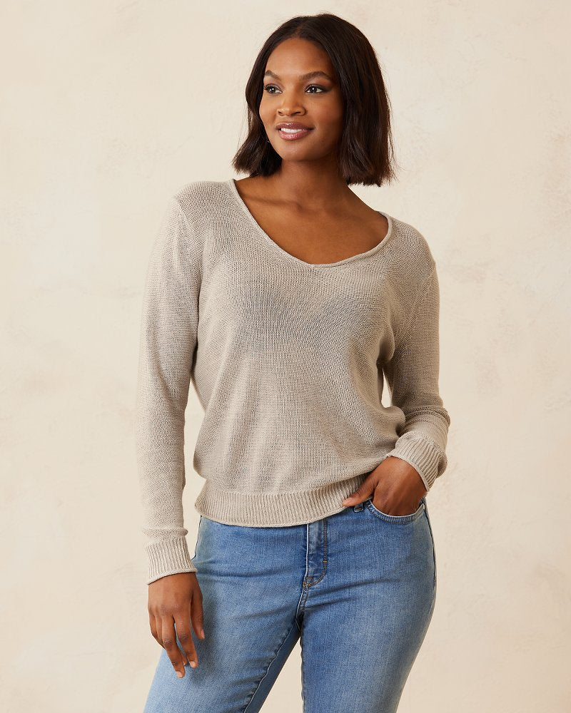 Tommy Bahama | Cedar Linen Long-Sleeve V-Neck Sweater / Natural