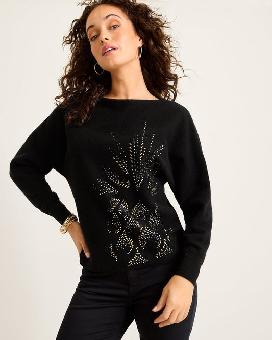 Tommy Bahama | Embellished Pineapple Cashmere-Blend Sweater / Black