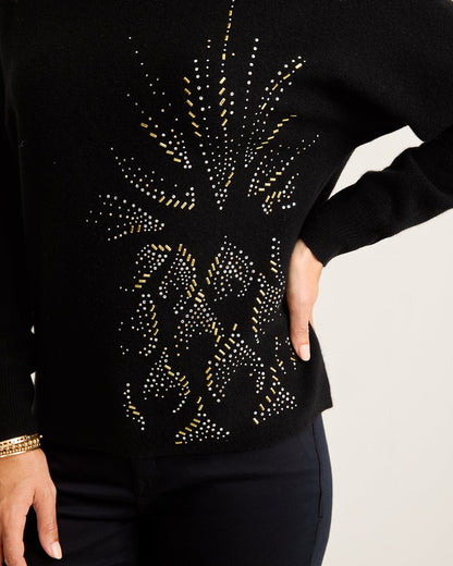 Tommy Bahama | Embellished Pineapple Cashmere-Blend Sweater / Black