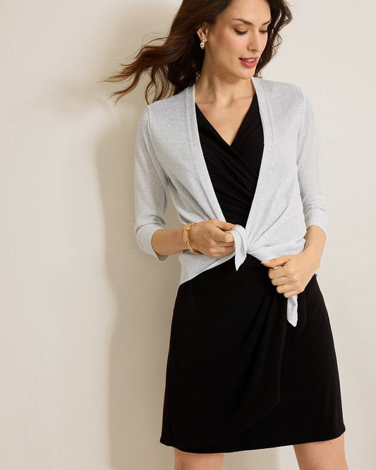 Tommy Bahama | Addison Shimmer Linen-Blend Cardigan / Soft Silver