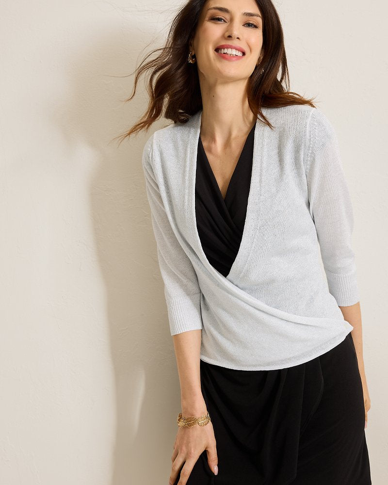 Tommy Bahama | Addison Shimmer Linen-Blend Cardigan / Soft Silver