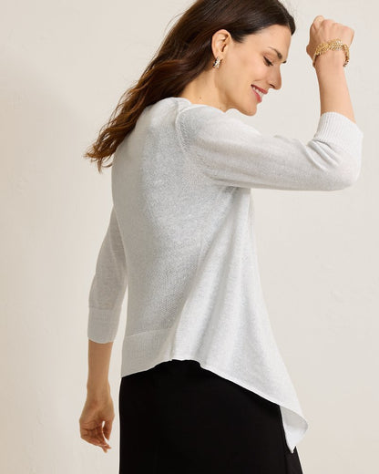 Tommy Bahama | Addison Shimmer Linen-Blend Cardigan / Soft Silver