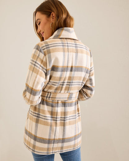 Tommy Bahama | Wooly Plaid Wrap Coat / Neutral