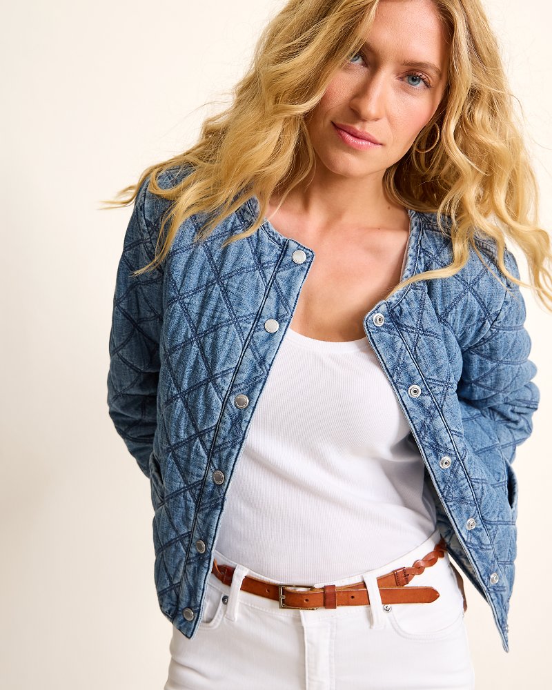 Tommy Bahama | Quilted Cropped Denim Jacket / Vintage Playa Wash