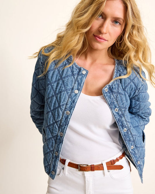 Tommy Bahama | Quilted Cropped Denim Jacket / Vintage Playa Wash
