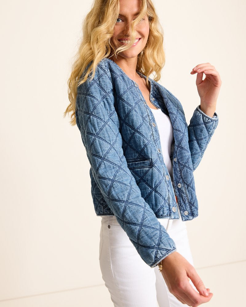 Tommy Bahama | Quilted Cropped Denim Jacket / Vintage Playa Wash