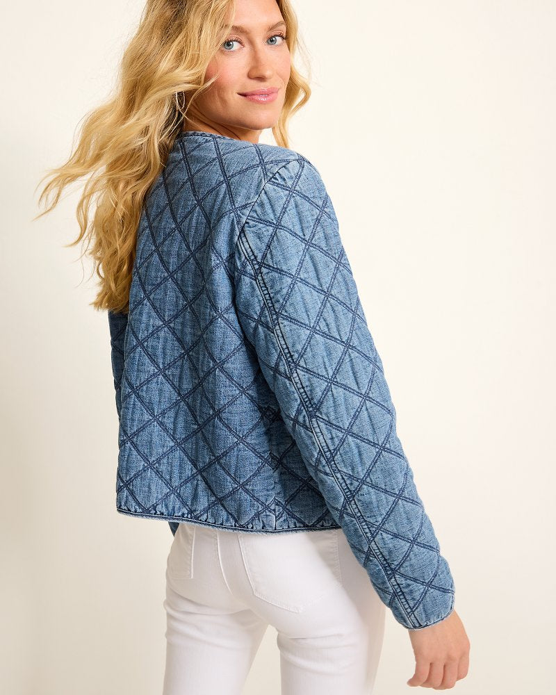Tommy Bahama | Quilted Cropped Denim Jacket / Vintage Playa Wash