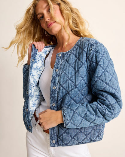 Tommy Bahama | Quilted Cropped Denim Jacket / Vintage Playa Wash