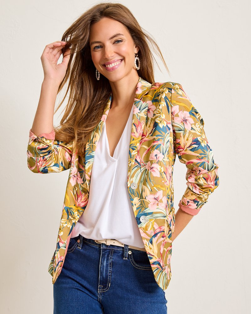 Tommy Bahama | Flora Amora Satin Blazer / Greek Olive