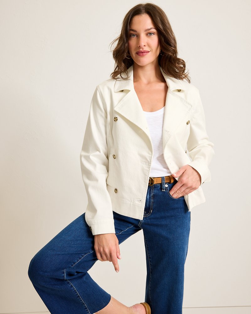 Tommy Bahama | Cotton Twill Cropped Peacoat / White