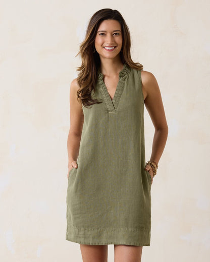 Tommy Bahama | Two Palms Double-Ruffle Linen Dress / Tea Leaf