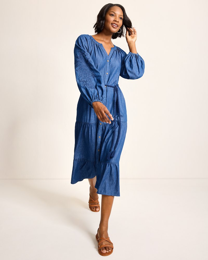 Tommy Bahama | Indigo Cove Embroidered Midi Dress / Dark Sky Wash
