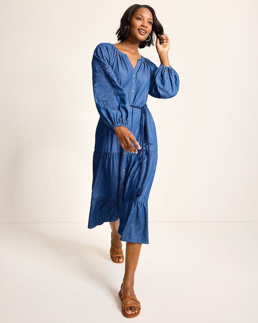 Tommy Bahama | Indigo Cove Embroidered Midi Dress / Dark Sky Wash