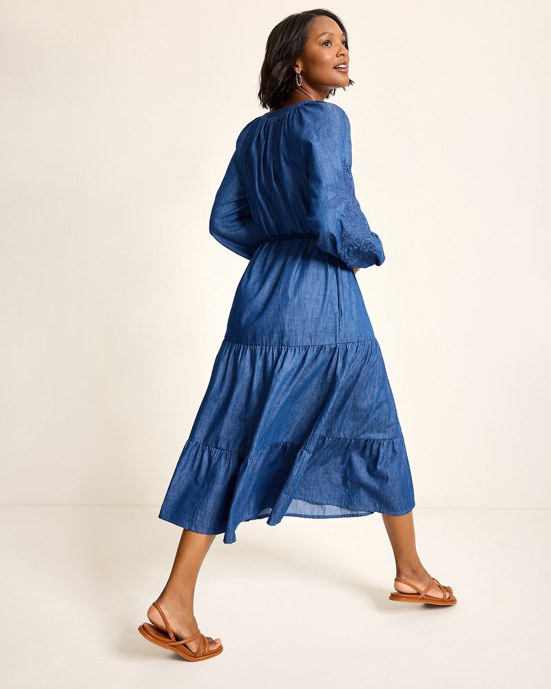 Tommy Bahama | Indigo Cove Embroidered Midi Dress / Dark Sky Wash