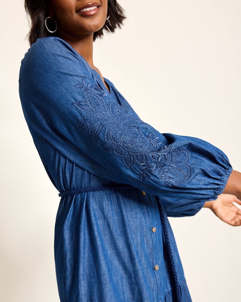 Tommy Bahama | Indigo Cove Embroidered Midi Dress / Dark Sky Wash