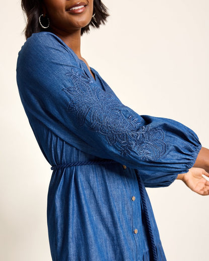 Tommy Bahama | Indigo Cove Embroidered Midi Dress / Dark Sky Wash