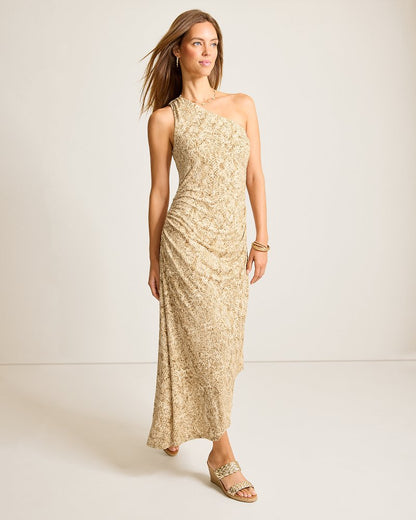 Tommy Bahama | Playa Python Maxi One-Shoulder Dress / Travertine