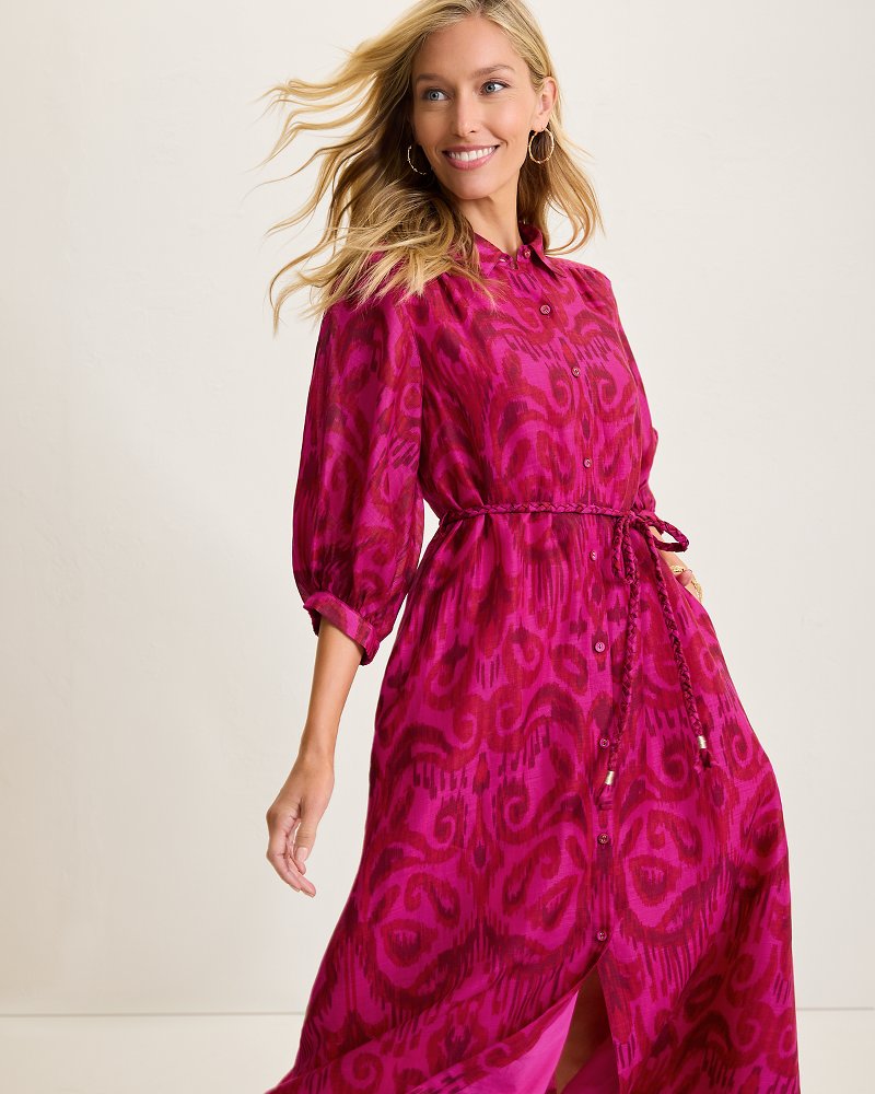 Tommy Bahama | Seaside Ikat Midi Shirt Dress / Pink Papaya