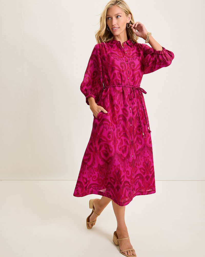 Tommy Bahama | Seaside Ikat Midi Shirt Dress / Pink Papaya