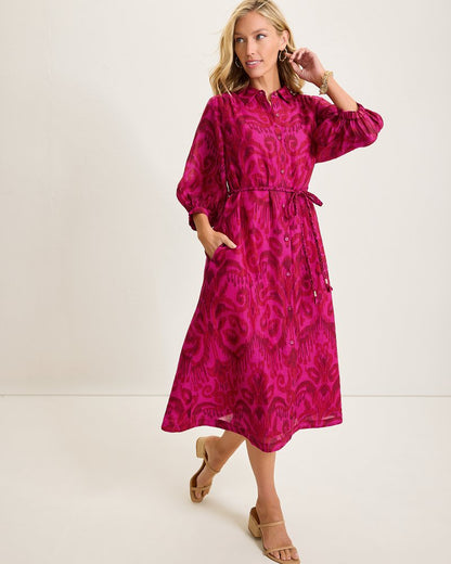 Tommy Bahama | Seaside Ikat Midi Shirt Dress / Pink Papaya