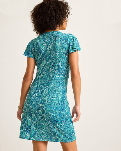 Tommy Bahama | Clara Playa Python Short-Sleeve Faux-Wrap Dress / Atlantis Teal