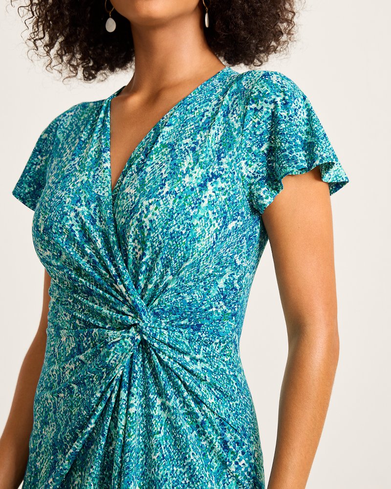 Tommy Bahama | Clara Playa Python Short-Sleeve Faux-Wrap Dress / Atlantis Teal