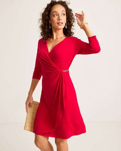 Tommy Bahama | Clara 3/4-Sleeve Faux-Wrap Dress / Tango Red