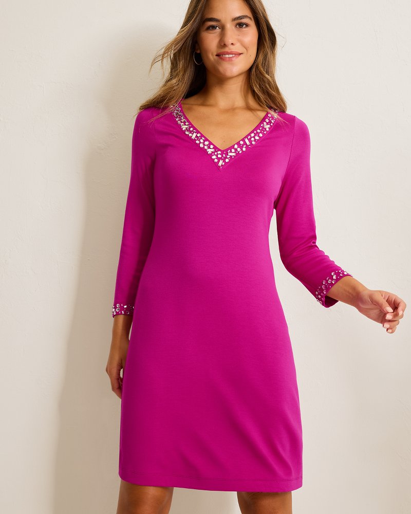Tommy Bahama | Darcy Embellished V-Neck Dress / Spring Fuchsia