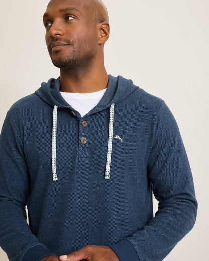 Tommy Bahama | Textured Twill Stripe Hoodie / Dark Moonlight