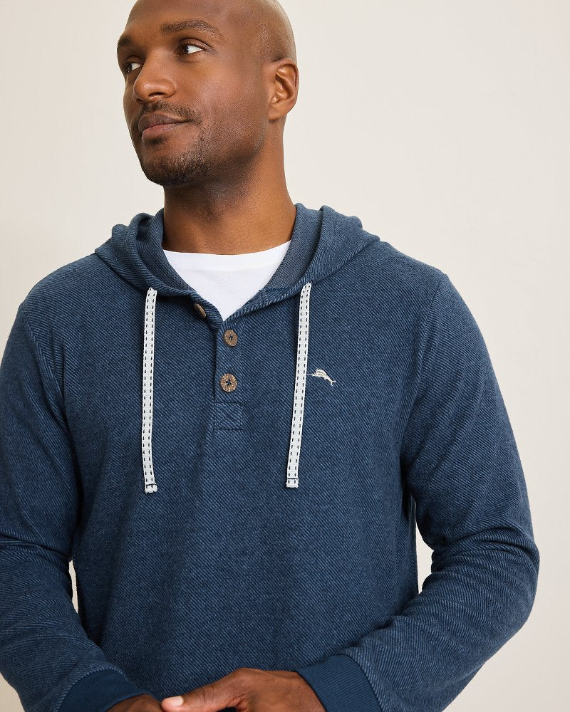 Tommy Bahama | Big & Tall Textured Twill Stripe Hoodie / Dark Moonlight
