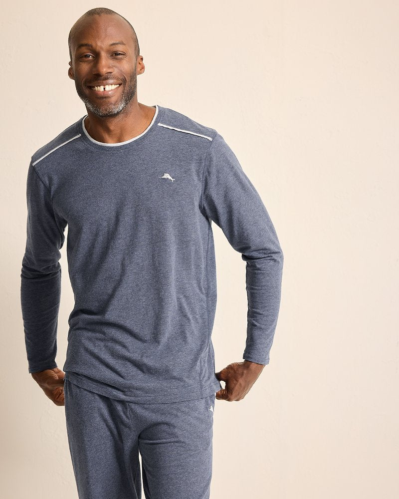 Tommy Bahama | Big & Tall Jersey Long-Sleeve Crewneck T-Shirt / Heathered Blue