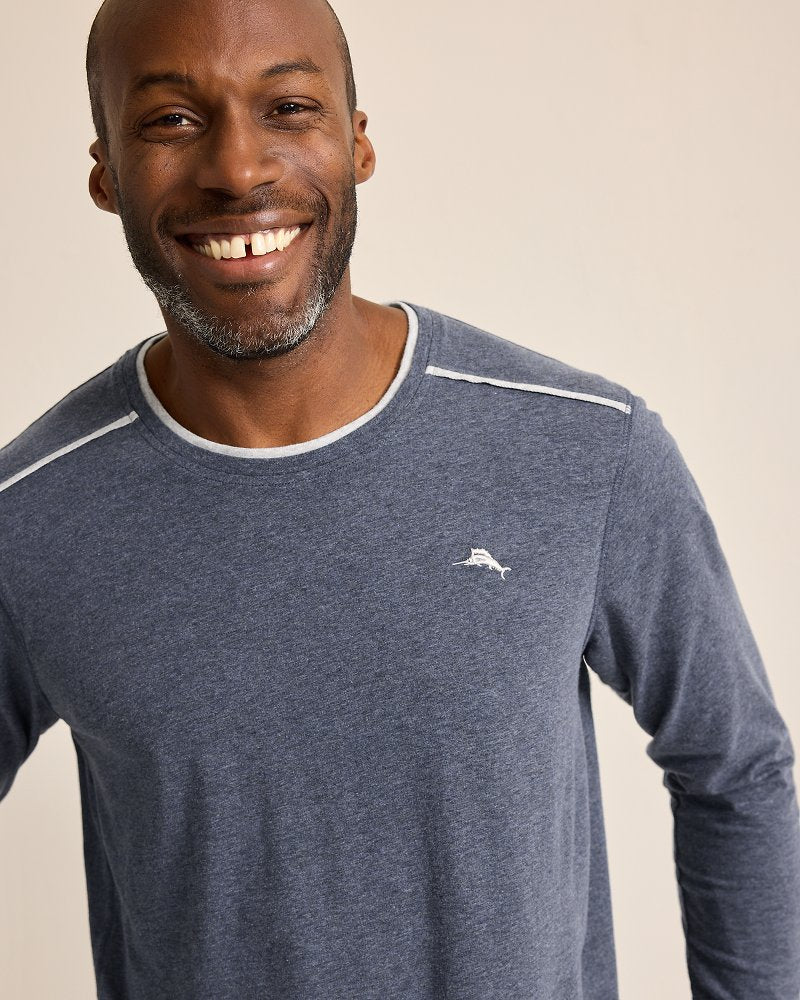 Tommy Bahama | Big & Tall Jersey Long-Sleeve Crewneck T-Shirt / Heathered Blue