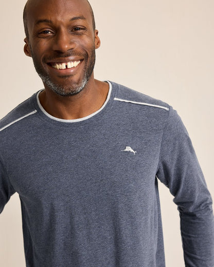 Tommy Bahama | Big & Tall Jersey Long-Sleeve Crewneck T-Shirt / Heathered Blue