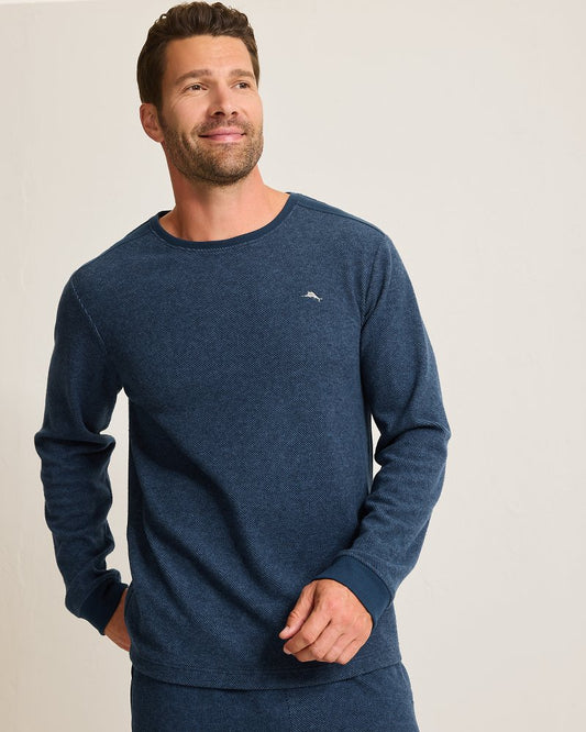 Tommy Bahama | Big & Tall Textured Twill Stripe Crew Long-Sleeve Top / Dark Moonlight