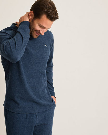 Tommy Bahama | Big & Tall Textured Twill Stripe Crew Long-Sleeve Top / Dark Moonlight