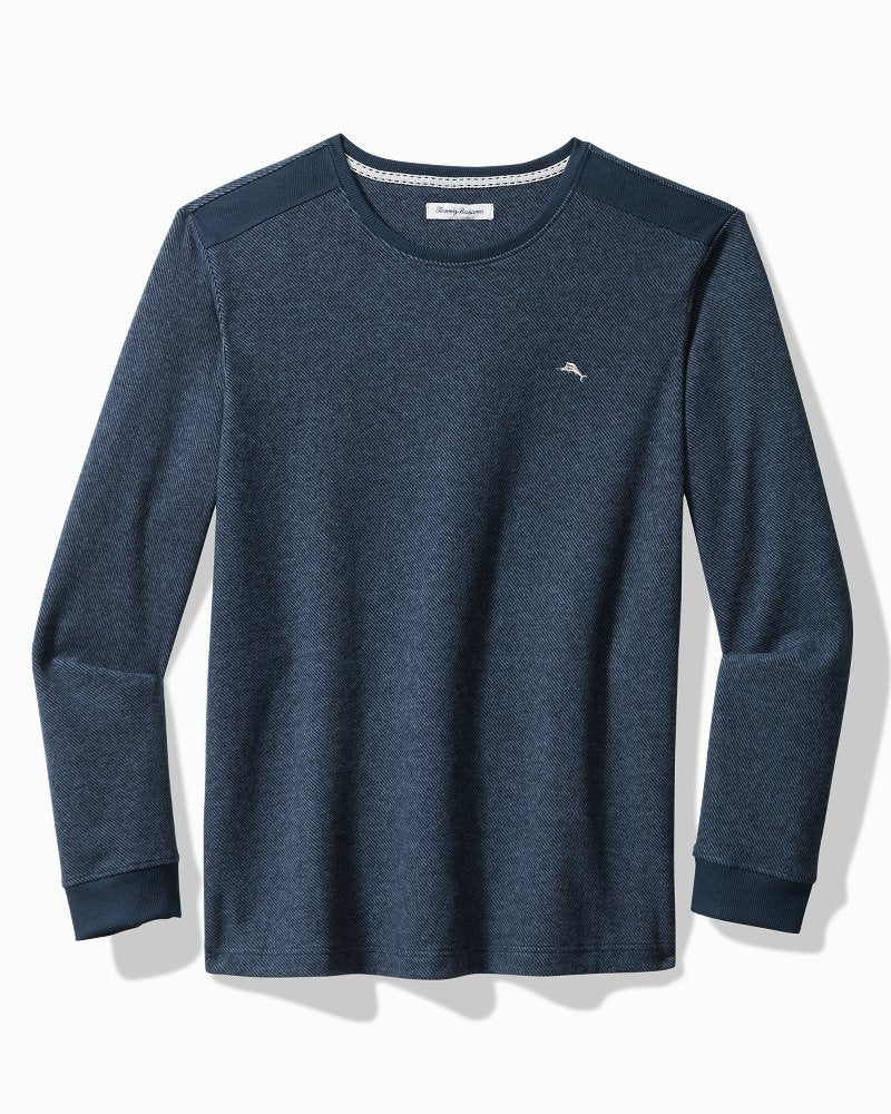 Tommy Bahama | Big & Tall Textured Twill Stripe Crew Long-Sleeve Top / Dark Moonlight