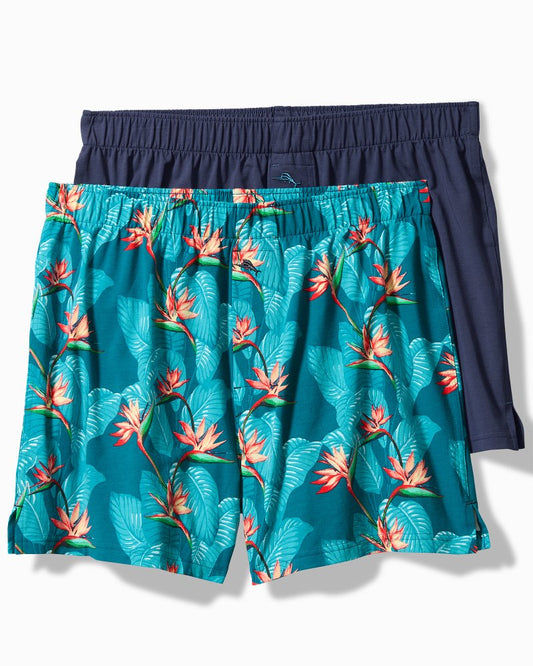 Tommy Bahama | Big & Tall Tropical Print & Solid Knit Boxers—2-Pack / Bright Teal