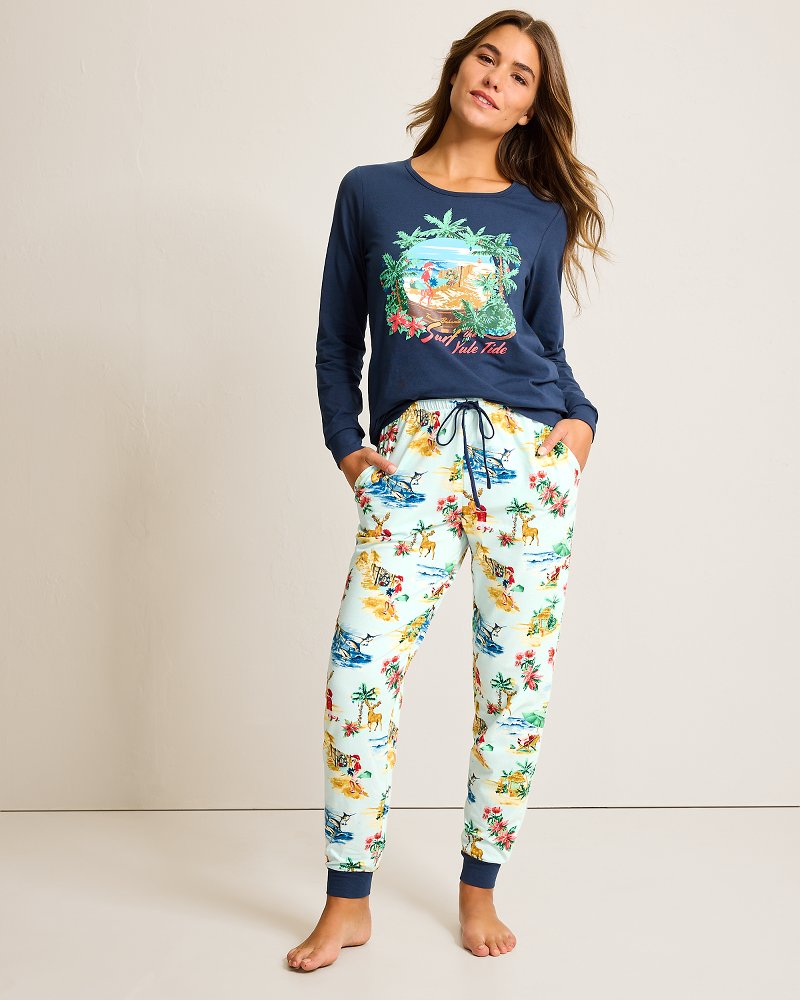 Tommy Bahama | Holiday Santa Long Sleeve & Pants Pajama Set / Aqua Ice