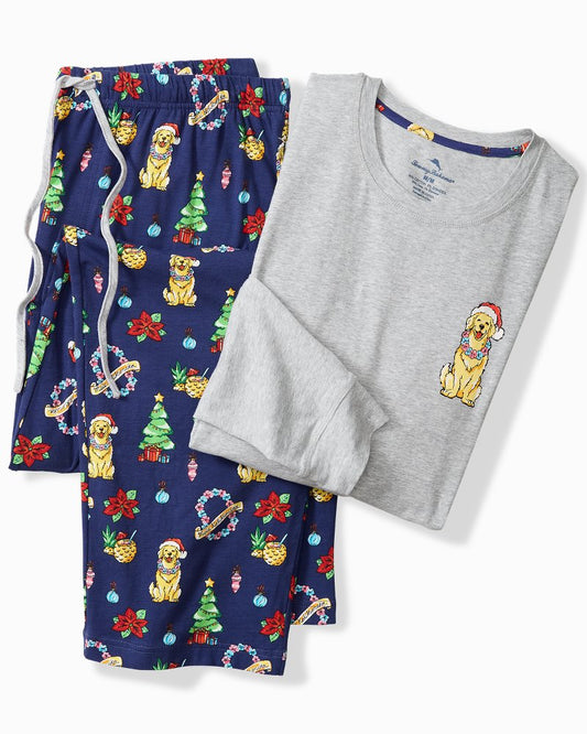 Tommy Bahama | Big & Tall Holiday Dog Long Sleeve & Pants Pajama Set / Island Navy