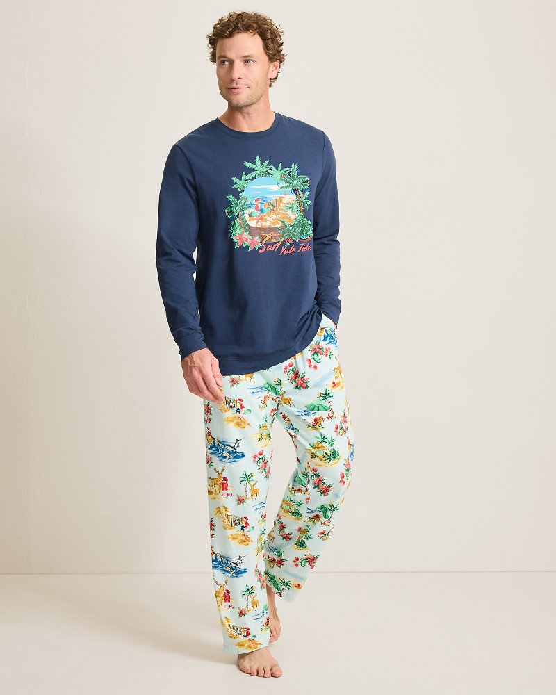 Tommy Bahama | Holiday Santa Long Sleeve & Pants Pajama Set / Aqua Ice