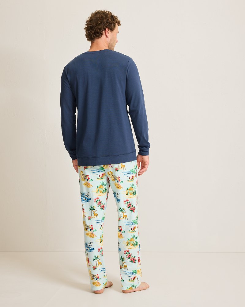 Tommy Bahama | Holiday Santa Long Sleeve & Pants Pajama Set / Aqua Ice