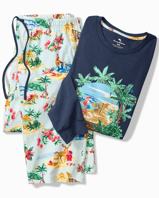 Tommy Bahama | Big & Tall Holiday Santa Long Sleeve & Pants Pajama Set / Aqua Ice
