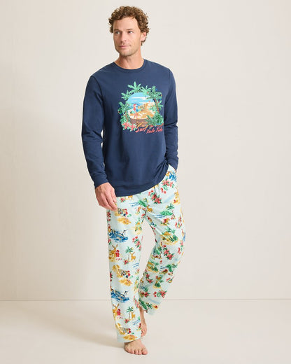 Tommy Bahama | Big & Tall Holiday Santa Long Sleeve & Pants Pajama Set / Aqua Ice