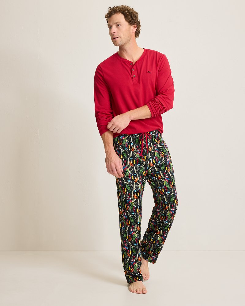 Tommy Bahama | Holiday Parrot Henley & Pants Pajama Set / Poinsettia Red