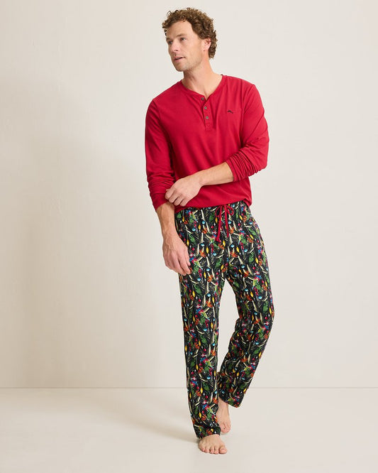 Tommy Bahama | Holiday Parrot Henley & Pants Pajama Set / Poinsettia Red