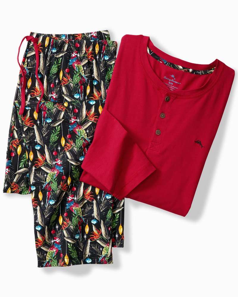 Tommy Bahama | Holiday Parrot Henley & Pants Pajama Set / Poinsettia Red