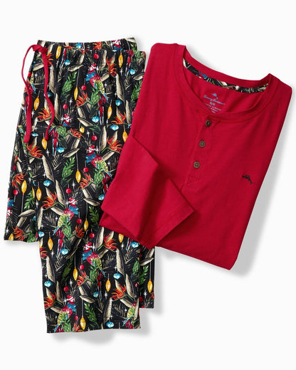 Tommy Bahama | Holiday Parrot Henley & Pants Pajama Set / Poinsettia Red